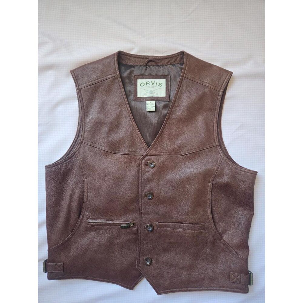 Orvis Men's Genuine Leather Vest Brown Size Large Western Outdoor. Like new!